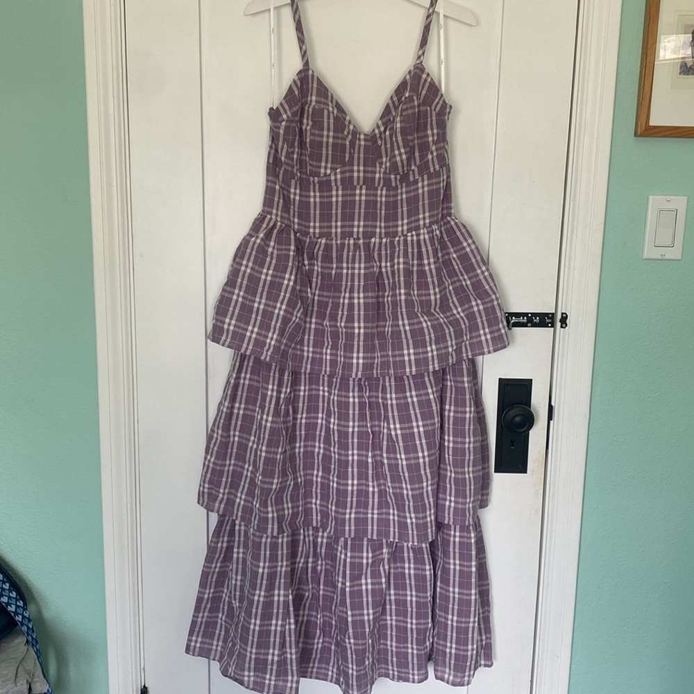 Lulu's Lavender Plaid Midi Dress - Picture 2 of 7